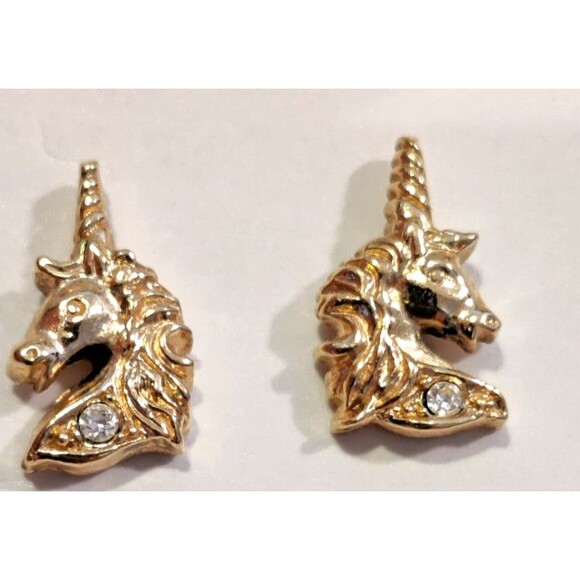 Vintage Tiny Rhinestone Unicorn Pierced Earrings-Unicorns - Picture 1 of 4